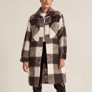 Abercrombie & Fitch Brown and Cream Checkered Jacket Coat